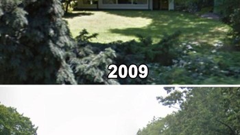 Rumah dengan halaman luas dan asri (2009) digantikan bangunan minimalis rendah di 2026. Kontras ini bikin banyak orang merasa nuansa alaminya hilang. Foto: Boredpanda