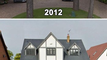 Rumah klasik dengan halaman terbuka dan pepohonan rindang (2012) berubah menjadi hunian yang lebih tertutup dengan pagar tinggi pada 2026. Perubahan ini dinilai membuat tampilan jadi lebih “kaku” dan kehilangan kesan hangat. Foto: Boredpanda