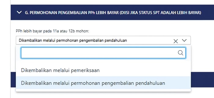 Kolom G Pengembalian Lebih Bayar SPT di Coretax