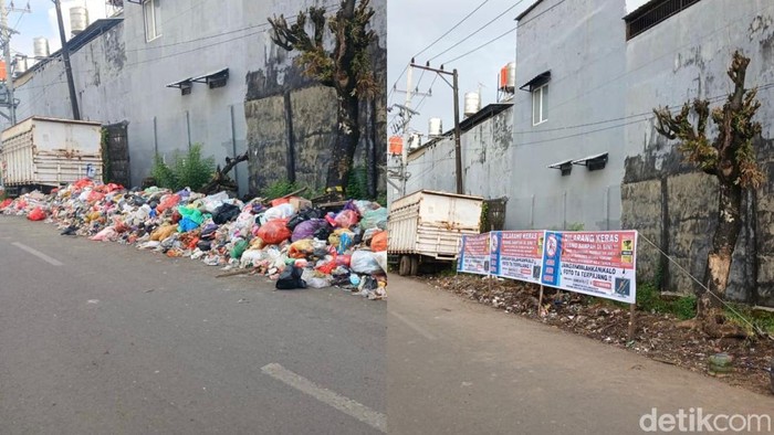 Before-after sampah menumpuk di Jalan Teuku Umar 13, Makassar.