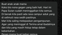 Dalam unggahan tersebut ada pesan dari ibunda Bio One yang tertulis dalam pesan singkat. Buat anak anak mama. Koko bio nona gegen yang baik hati. Hari ini Papa Sutan sudah meninggalkan kita semua. Di benak kita pasti ada rasa campur aduk yang di selimuti rasa sedih pastinya. Mari kita saling melepaskan pengampunan. Agar yang meninggal di Terima amal ibadahnya dan kita yang masih hidup tetap dalam keberkahan.. Pesan mama buat kalian semua. Lakukan hal hal yang baik agar kelak keturunan kalian jadi orang baik. Maafkan kami sebab kami bukan cermin yang baik buat kalian, tulis ibunda Bio One dilihat detikcom, Selasa (7/4/2026). Foto: dok instagram Bio One