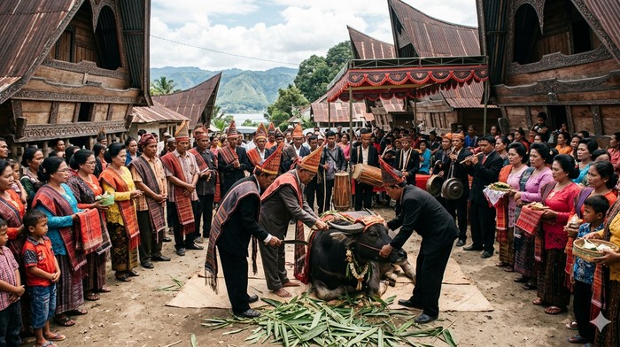 Ilustrasi budaya Batak Mangalahat Horbo