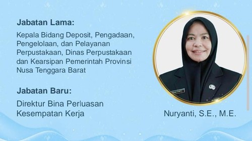 Mantan Kepala Dinas Perindustrian NTB Nuryanti resmi dilantik sebagai Direktur Bina Perluasan Kesempatan Kerja di Kemenaker. (dok. Kemenaker).