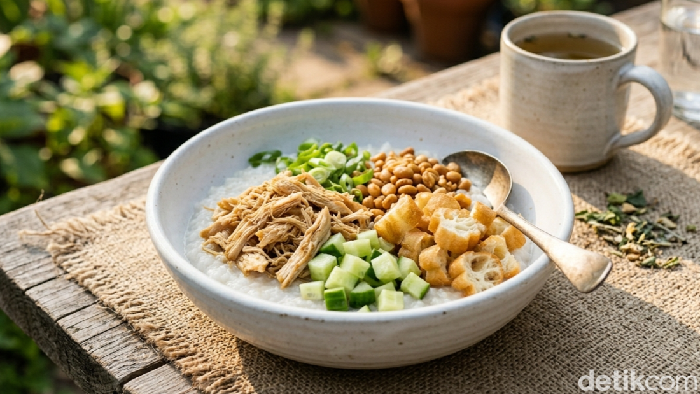 Ilustrasi bubur ayam dibontengan khas Tasikmalaya.
