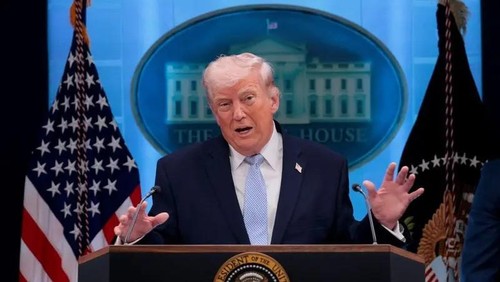 US President Donald Trump holds a press conference at the White House in Washington, DC, April 6, 2026. (Reuters)