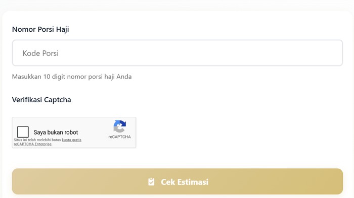 Cek nomor porsi haji 2026