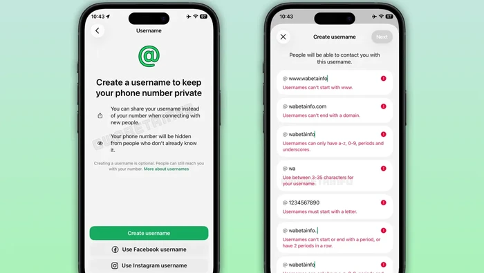 Fitur username di WhatsApp