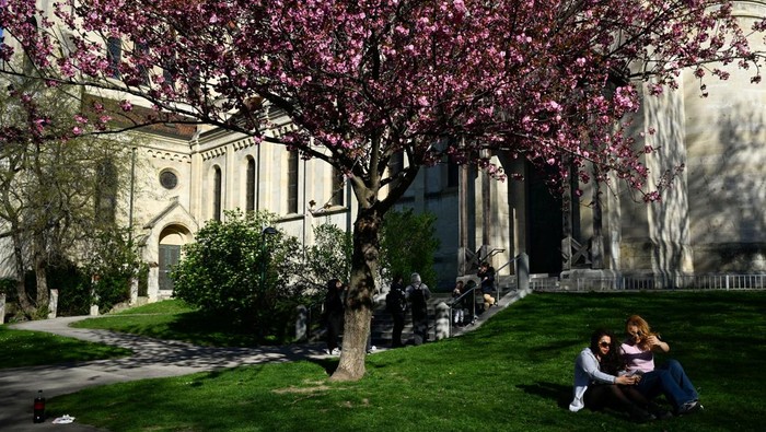 A cherry tree is in full blossom in front of St. Francis of Assisi Church (also known as Mexico Church) in Vienna, Austria, April 7, 2026. REUTERS/Elisabeth Mandl