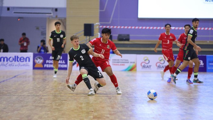 Timnas Futsal Indonesia melawan Australia di laga ketiga Grup B Piala AFF Futsal 2026. Indonesia menang dramatis 3-2.