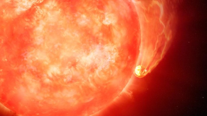 Gambaran visual fenomena bintang induk seperti Matahari menelan planet ekstrasurya.