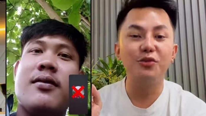 Selebgram Eku Petir (baju putih) tunjukkan bukti VC dengan pelaku yang merampok adiknya
