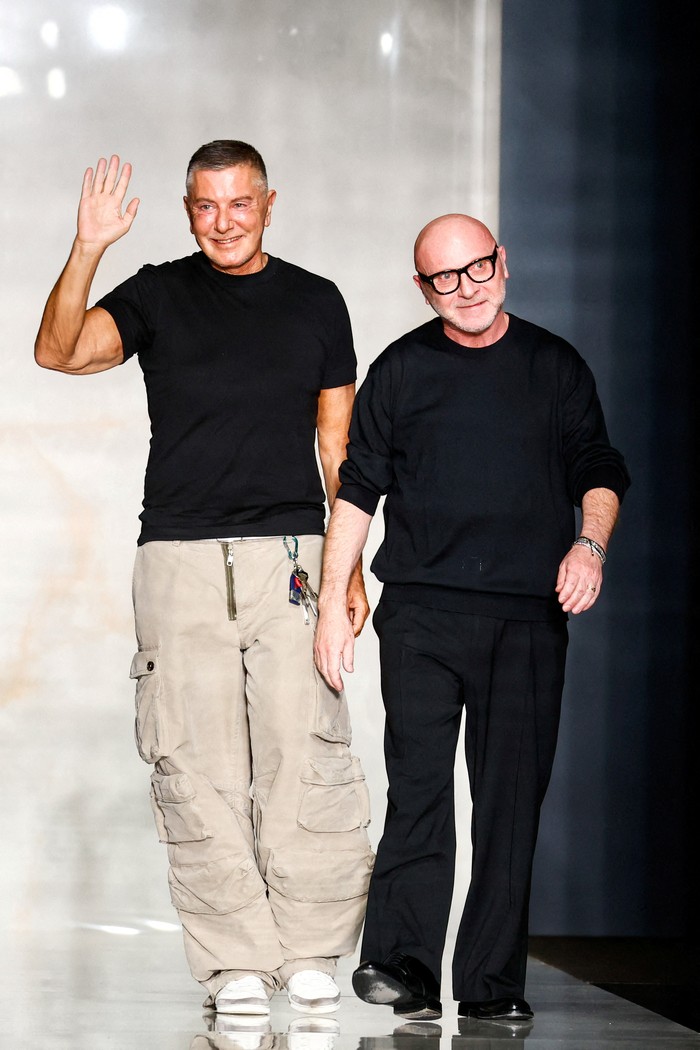 FILE PHOTO: Designers Domenico Dolce and Stefano Gabbana make appearance during the Dolce & Gabbana Fall/Winter 2026/2027 fashion show, at the Fashion Week in Milan, Italy, February 28, 2026. REUTERS/Alessandro Garofalo/File Photo