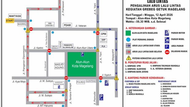 Flyer rencana rekayasa arus lalu lintas (lalin) saat dilakukan grebeg getuk dalam rangkaian HUT ke-1120 Kota Magelang.