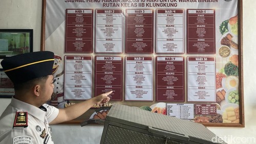 Jadwal menu makan narapidana di Rutan Kelas IIB Klungkung. (Fatih Kudus Jaelani/detikBali)