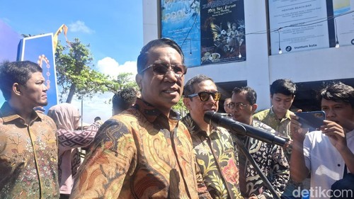 Menteri Hukum Supratman Andi Agtas saat mengadiri acara The Asean Collective Management Organization di Kuta, Badung, Jumat (10/4/2026). (Fabiola Dianira/detikBali)