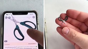 Gunting yang terlihat normal di foto, ternyata datang dalam versi mini yang nyaris tak bisa dipakai. Foto: Boredpanda