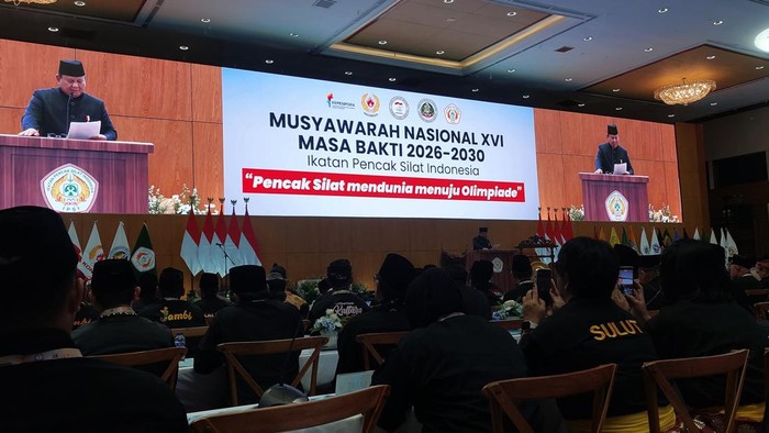 Presiden Prabowo Subianto dalam acara Musyawarah Nasional (Munas) ke-XVI Pengurus Besar Ikatan Pencak Silat Indonesia (PB IPSI) tahun 2026.