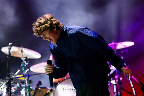INDIO, CALIFORNIA - APRIL 10: (FOR EDITORIAL USE ONLY) (NOT TO BE LICENSED FOR ANY STANDALONE OR SPECIAL INTEREST BOOK PUBLISHING USE CONCERNING THE COACHELLA MUSIC FESTIVAL AND/OR STAGECOACH MUSIC FESTIVAL) Brendan Yates of Turnstile performs at the Outdoor Theatre during the 2026 Coachella Valley Music and Arts Festival at Empire Polo Club on April 10, 2026 in Indio, California. (Photo by Frazer Harrison/Getty Images for Coachella)
