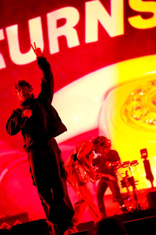 INDIO, CALIFORNIA - APRIL 10: (FOR EDITORIAL USE ONLY) (NOT TO BE LICENSED FOR ANY STANDALONE OR SPECIAL INTEREST BOOK PUBLISHING USE CONCERNING THE COACHELLA MUSIC FESTIVAL AND/OR STAGECOACH MUSIC FESTIVAL) Brendan Yates of Turnstile performs at the Outdoor Theatre during the 2026 Coachella Valley Music and Arts Festival at Empire Polo Club on April 10, 2026 in Indio, California. (Photo by Frazer Harrison/Getty Images for Coachella)