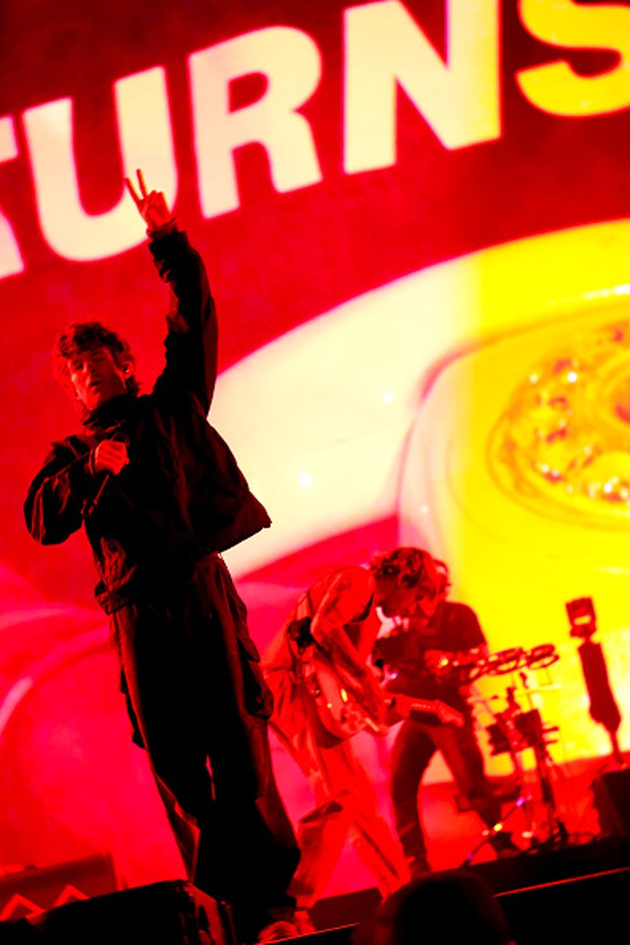 INDIO, CALIFORNIA - APRIL 10: (FOR EDITORIAL USE ONLY) (NOT TO BE LICENSED FOR ANY STANDALONE OR SPECIAL INTEREST BOOK PUBLISHING USE CONCERNING THE COACHELLA MUSIC FESTIVAL AND/OR STAGECOACH MUSIC FESTIVAL) Brendan Yates of Turnstile performs at the Outdoor Theatre during the 2026 Coachella Valley Music and Arts Festival at Empire Polo Club on April 10, 2026 in Indio, California. (Photo by Frazer Harrison/Getty Images for Coachella)