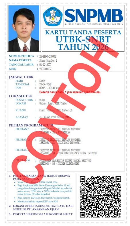 Contoh kartu peserta UTBK 2026