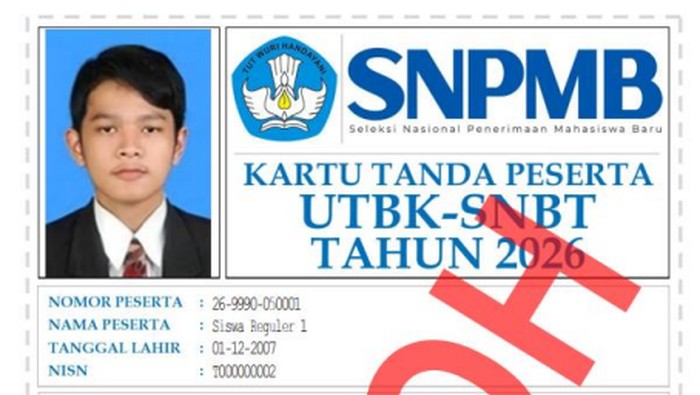 Contoh kartu peserta UTBK 2026