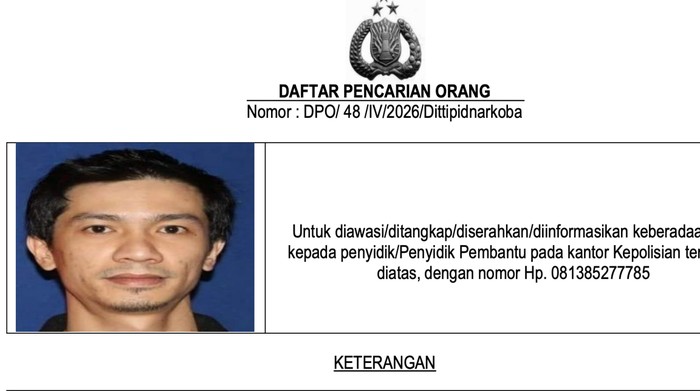 Bareskrim terbitkan DPO atas nama Tosan, partner bandar narkoba Andre The Doctor yang menyuplai narkoba ke tempat hiburan malam di Jakarta.
