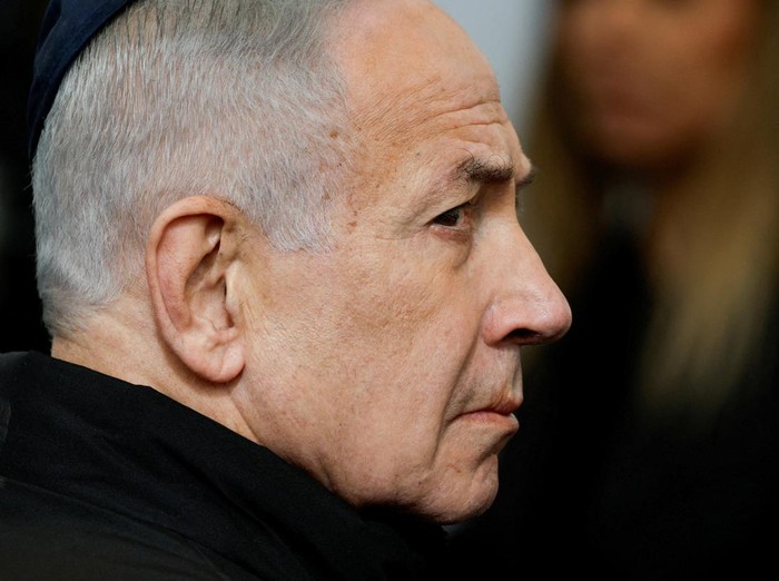 FILE PHOTO: Israeli Prime Minister Benjamin Netanyahu attends a memorial service held for Ran Gvili, an off-duty police officer who was killed fighting militants that had infiltrated Israel during the deadly October 7, 2023, attack by Hamas, and the 