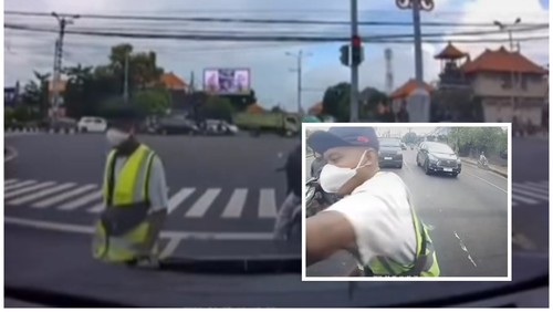 Jasa pembersih kaca mobil yang mundul di jalanan Denpasar pada Sabtu (11/4/2026). (Tangkapan layar @balibackseat)