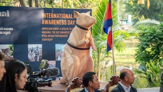 Di Kamboja Ada Patung Pahlawan yang Unik, Seekor Tikus Raksasa