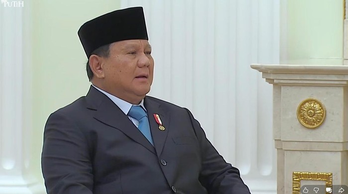 Presiden Prabowo Subianto saat bertemu Presiden Rusia Vladimir Putin di Istana Kremlin, Moskow. (YouTube Setpres RI)