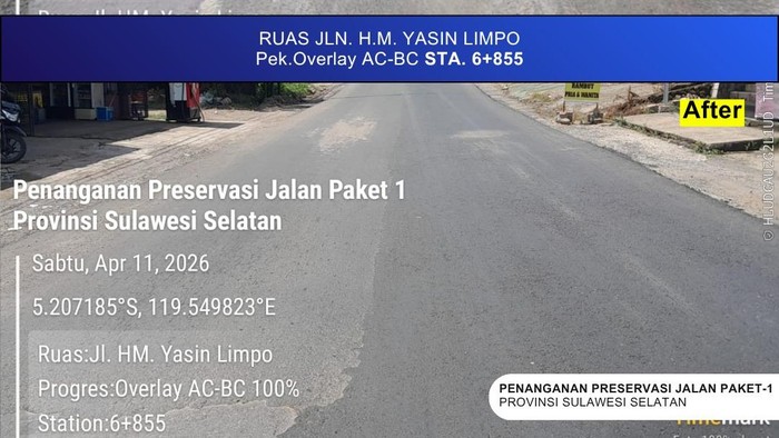 Salah ruas jalan kewenangan Pemprov Sulsel yang ditangani lewat proyek MYP.