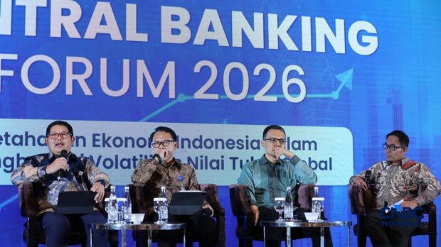 Suasana acara Central Banking Forum 2026, di Grand Ballroom Hotel Mandarin Oriental, Jakarta, Senin (13/4/2026). (CNBC Indonesia/Tri Susilo)