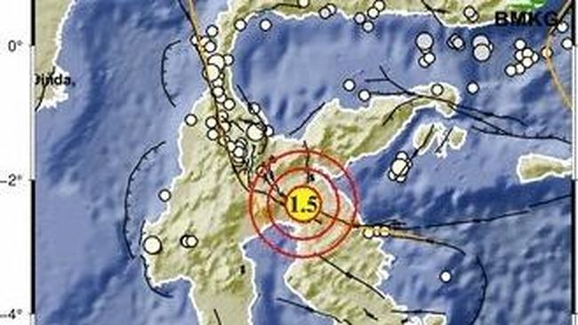 Gempa Terkini M 1,5 Guncang Luwu Timur, Kedalaman 2 Km