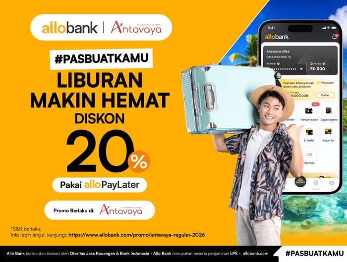 Dengan menggunakan Allo Paylater, kamu bisa menikmati diskon hingga 20% untuk berbagai kebutuhan perjalanan, semuanya jadi lebih terjangkau.