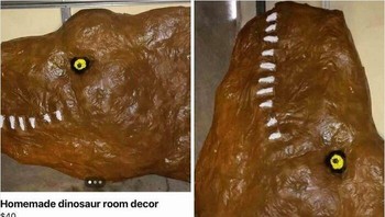 Dekorasi dinosaurus buatan sendiri ini… unik. Antara karya seni atau mimpi buruk yang jadi kenyataan. Foto: Boredpanda