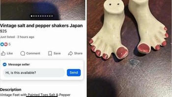 Tempat garam dan lada berbentuk kaki manusia. Bumbu dapur jadi terasa… terlalu hidup. Selera makan bisa langsung turun. Foto: Boredpanda