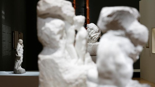 The Hand of God (1896-1898) sculpture by French sculptor Auguste Rodin stands on display during a press visit of the 