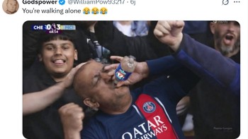 Meme viral ini kini diubah jadi bahan ejekan buat Liverpool. Foto: Screenshot X