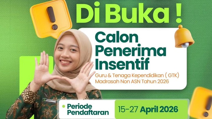 Pendaftaran calon penerima insentif guru dan tendik non-ASN Madrasah 2026.