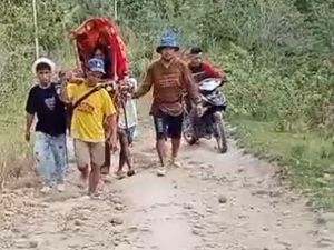 Video: Wanita Lansia Sakit di Polman Ditandu 12 Km karena Jalan Rusak