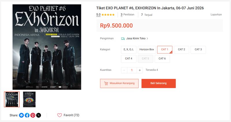 Salah satu shop di Shopee jadi calo tiket konser EXO Jakarta 2026.