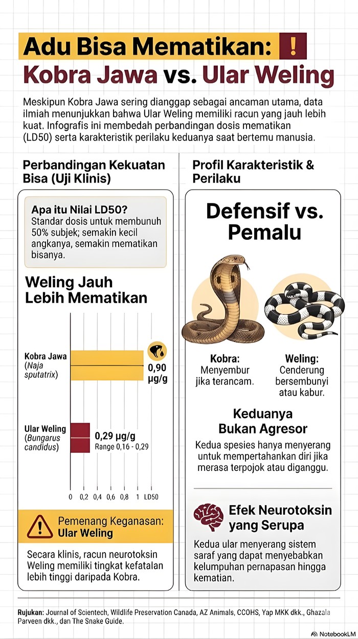 Infografis Ular Weling vs Kobra Jawa