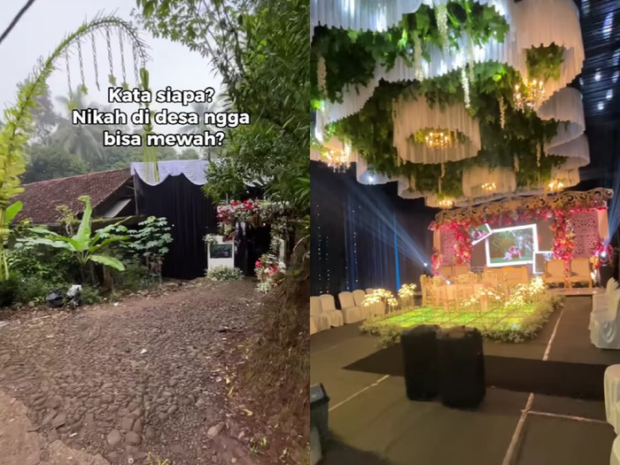 Viral dekorasi pernikahan di desa yang mewah bak gedung megah. Pakai LED dan lampu kristal, bukti nikah di rumah bisa tetap elegan dan glamor.