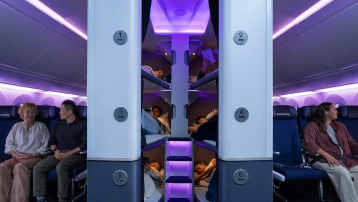 Fasilitas bunk bed di kelas ekonomi maskapai Air New Zealand