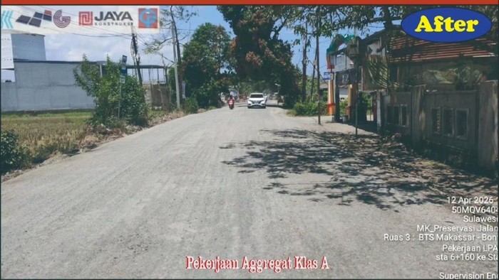 Progres proyek preservasi jalan MYP paket 2 di ruas Makassar-Bontoramba.