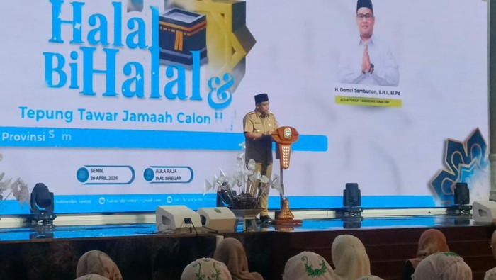 Gubsu Bobby Nasution saat memberikan sambutan (Nizar Aldi/detikSumut)