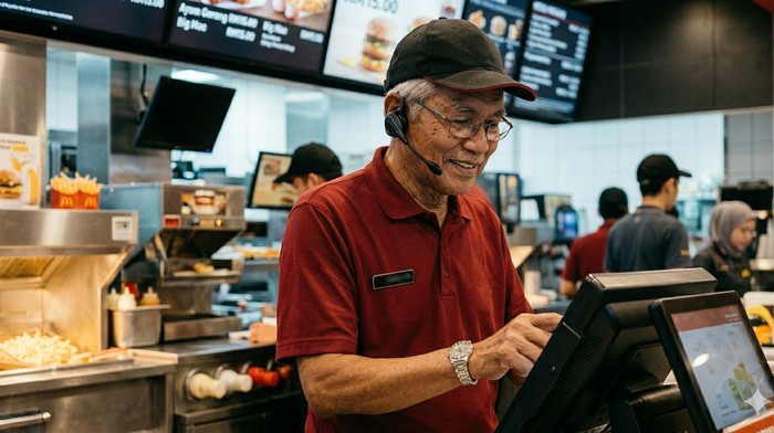 Ilustrasi pekerja lansia. (Gemini AI)