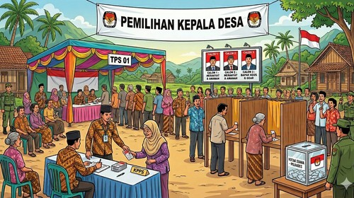 Ilustrasi pemilihan kepala desa (pilkades). (Gemini AI)