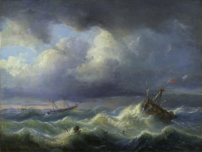 Lukisan Raden Saleh berjudul Segler in schwerer See (Sailing Ship in Heavy Seas) (1840)